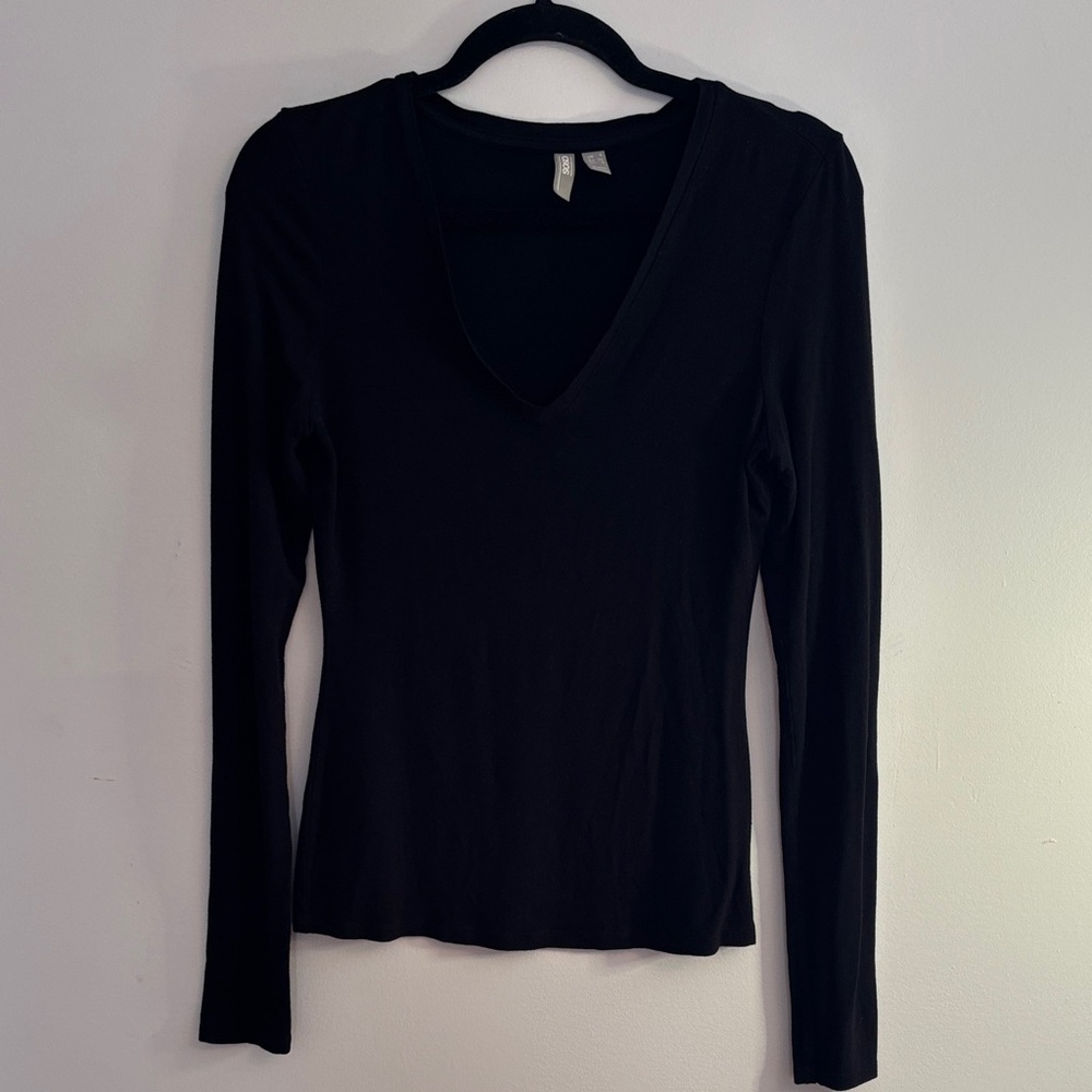 Asos long sleeve basic black v-neck  top